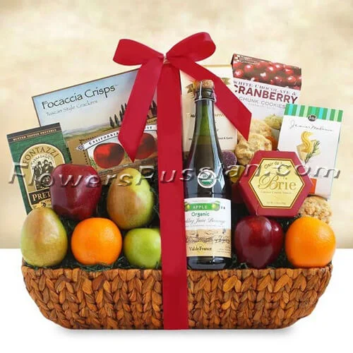 Luxury Fruit and Cheese Woven Basket, Flower Delivery to Russia, FlowersRussian