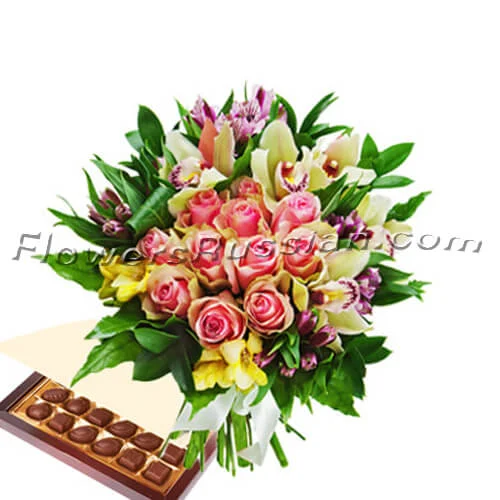 Burst Of Romance with Chocolates, Flower Delivery to Russia, FlowersRussian