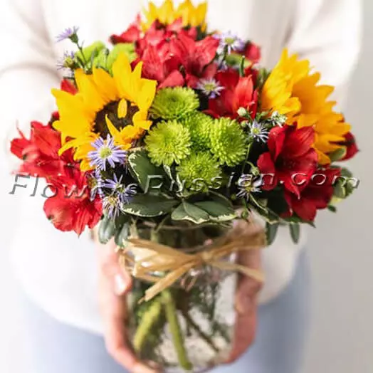 Flower Fields Mason Jar, Flower Delivery to Russia, FlowersRussian