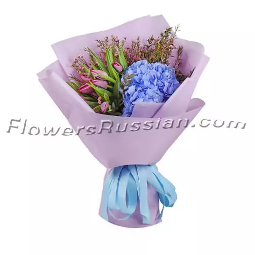 Bouquet Blue Hydrangea With Tulips