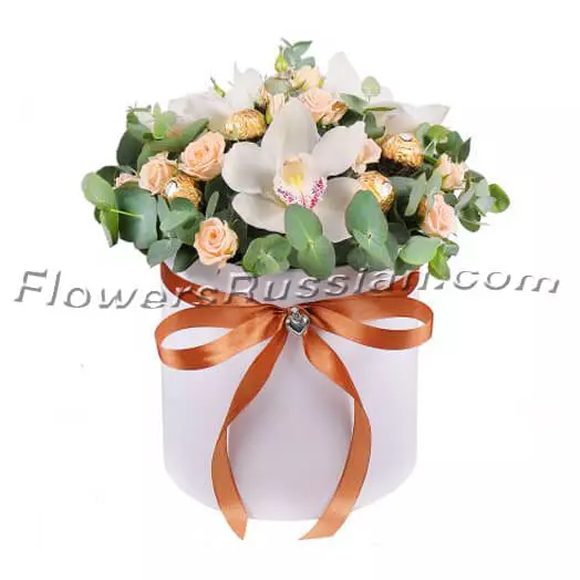 Box With Roses And Orchids