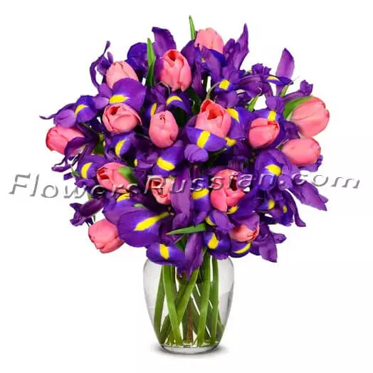 Bouquet Pink Tulip and Iris Bouquet - Deluxe